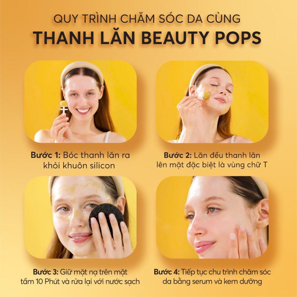 quy trình chăm sóc da cùng mặt nạ thanh lăn Beauty Pops
